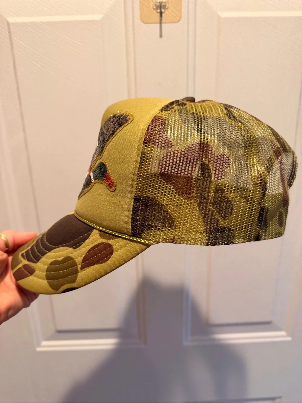 Sequin Mallard Duck Trucker Hat - Olive/Camo